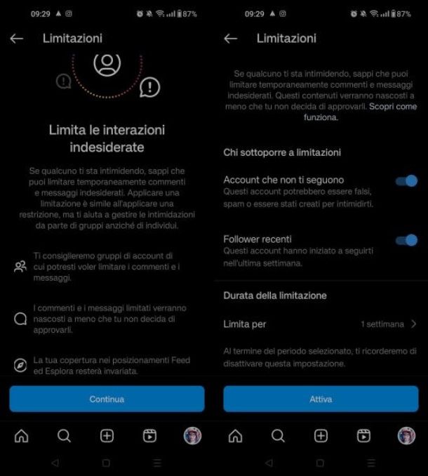 Attivare le limitazioni su Instagram