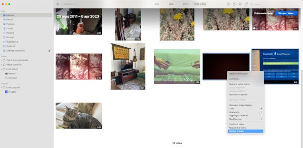 cancellazione video da Mac con app Foto