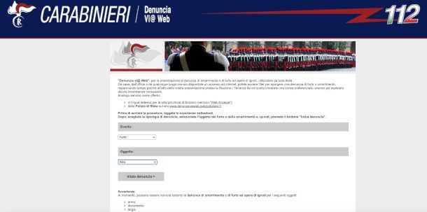 servizio denuncia online carabinieri