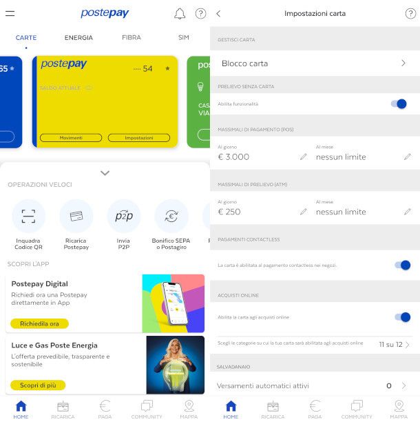 blocco carta app Postepay