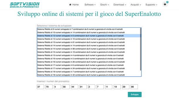 SoftVision SuperEnalotto sistemi ridotti