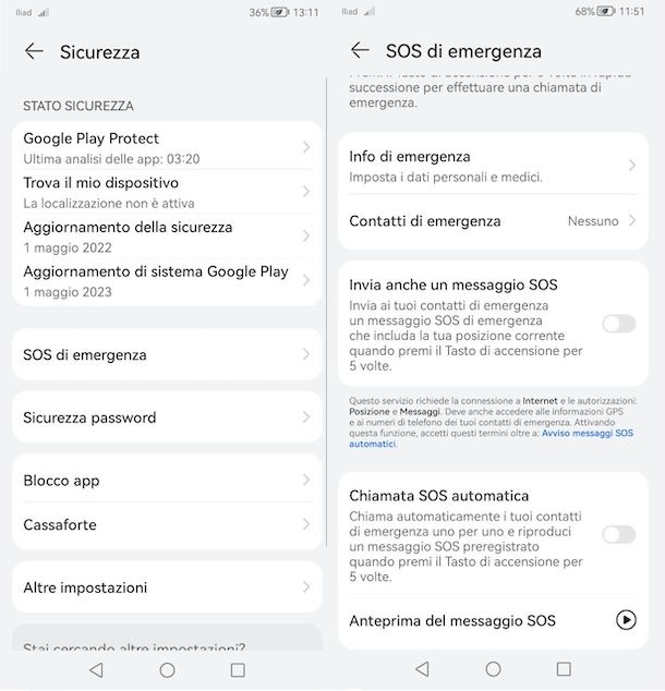 SOS emergenza su HUAWEI