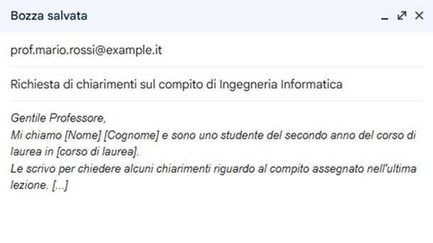 Richiesta chiarimenti compito email