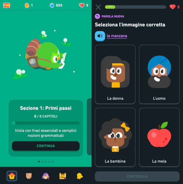 schermate app Duolingo