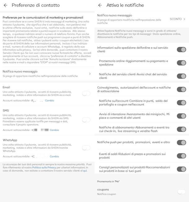Disattivare le notifiche di SHEIN da app