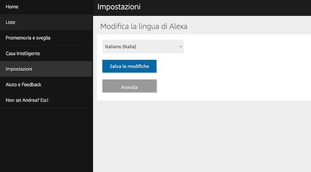 Cambiare lingua Alexa da computer