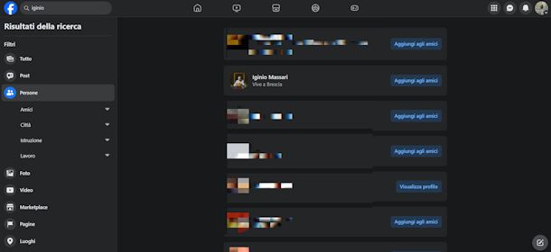 Cercare persone su Facebook da PC