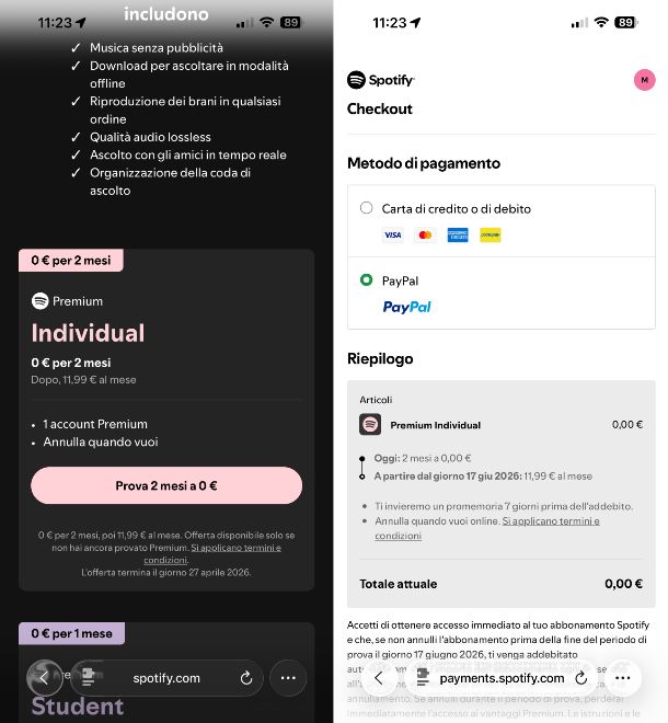 Spotify Premium gratis su iOS