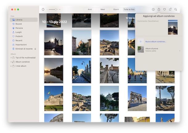 Aggiungere foto in un album condiviso 