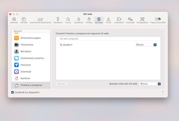 Bloccare popup Safari su Mac