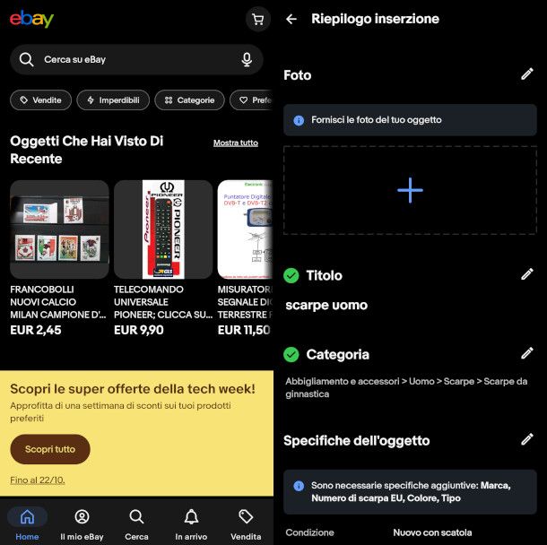 schermate app eBay