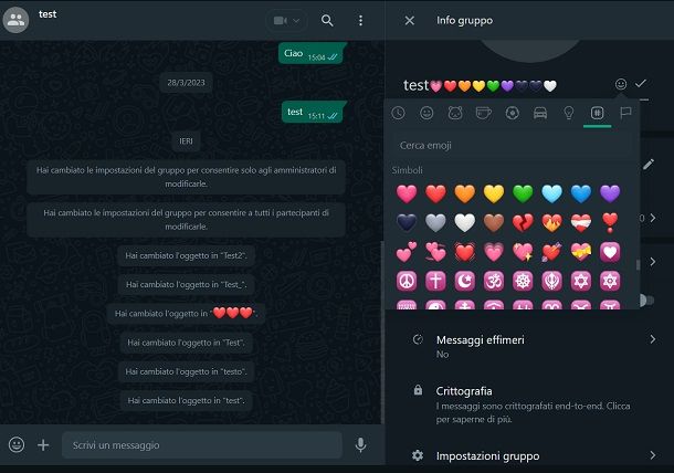 WhatsApp colore nome gruppo