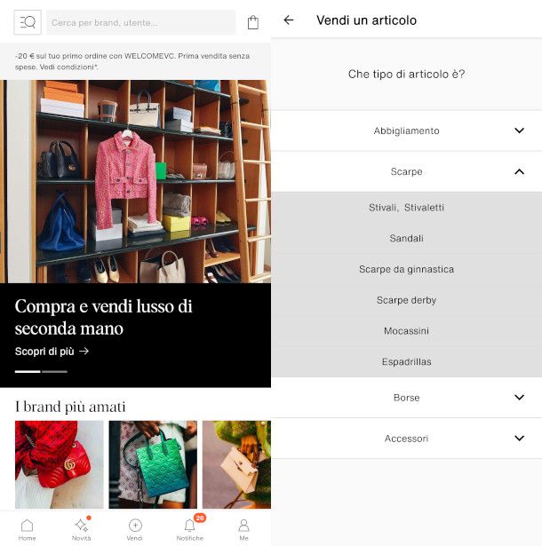 schermate app Vestiaire Collective