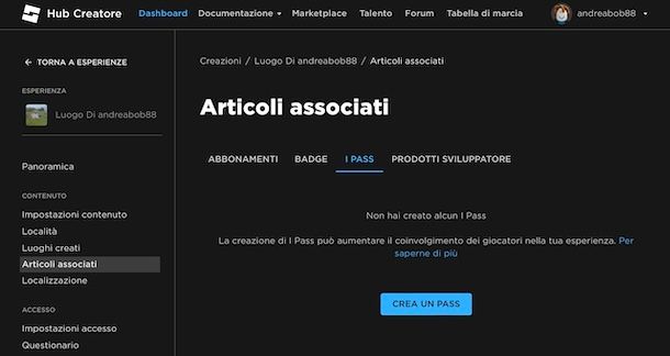 Creare un pass su Roblox