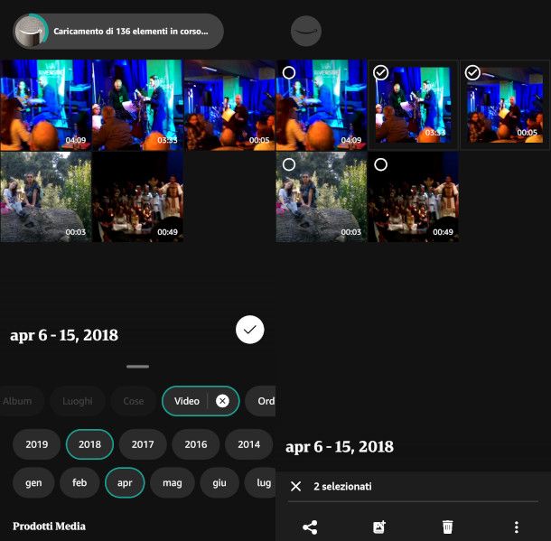 eliminazione video app Amazon Photos