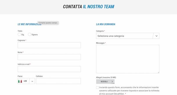 Contattare Decathlon tramite email