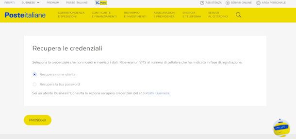 Recuperare password Poste Italiane