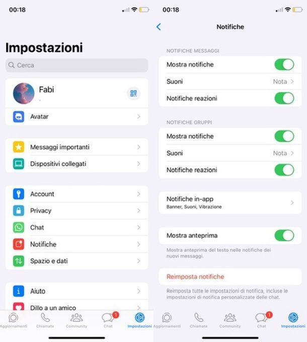 Attivare notifiche WhatsApp