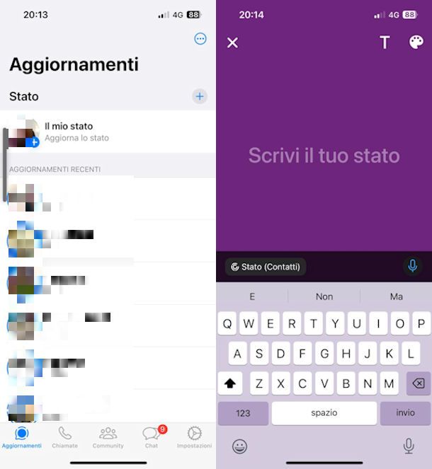 Stato WhatsApp su iPhone