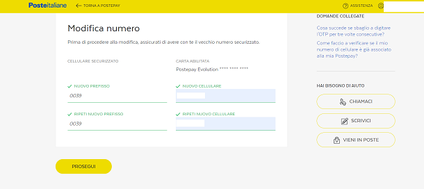 Come cambiare numero di telefono della Postepay sul sito Poste Italiane