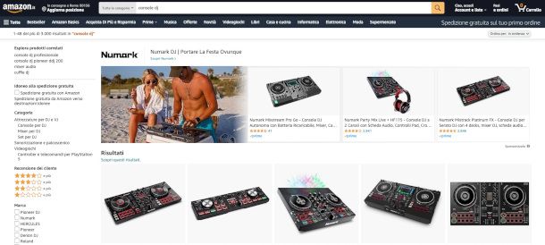 attrezzature DJ su sito Amazon