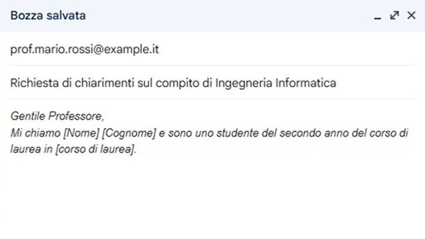 Introduzione email formale professore