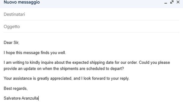 Mail inglese conclusa