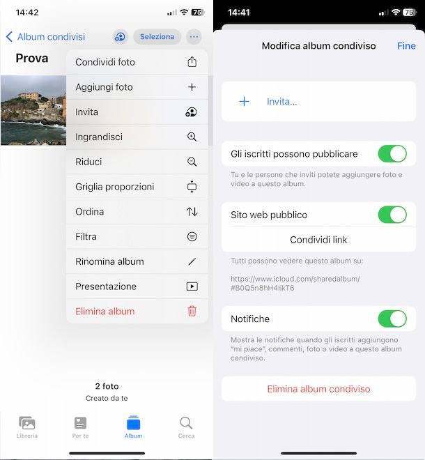 Modificare album condiviso su iPhone