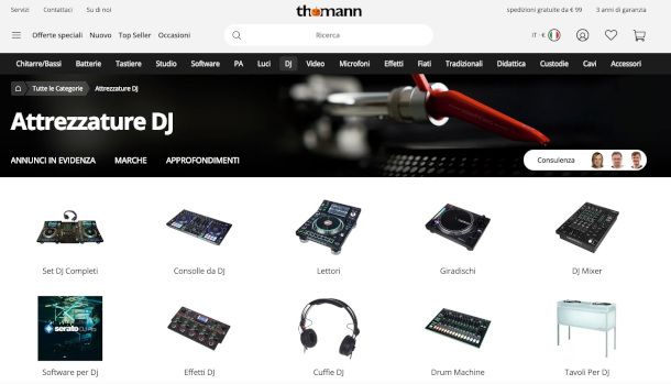 sezione DJ sito Thomann