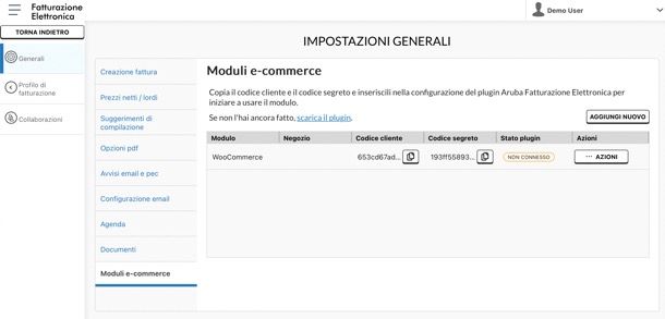 Plugin Aruba Fatturazione Elettronica