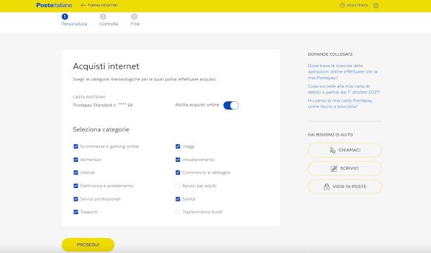 disabilitare acquisti online Postepay