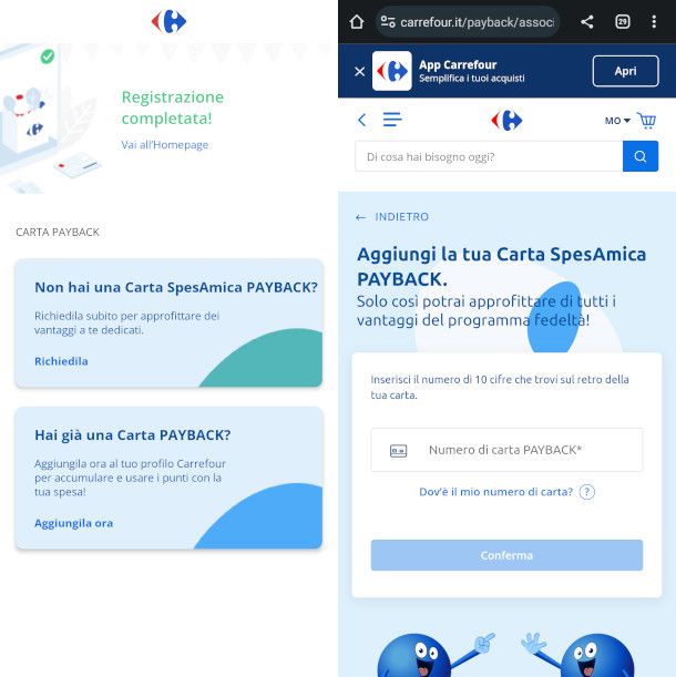 aggiunta carta PAYBACK da app Carrefour
