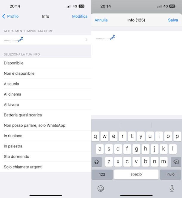 Stato testuale su iPhone