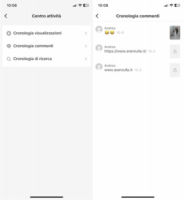 Cronologia commenti TikTok