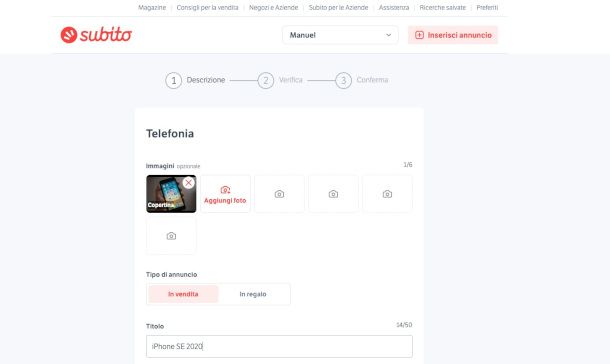 creazione annuncio su Subito.it