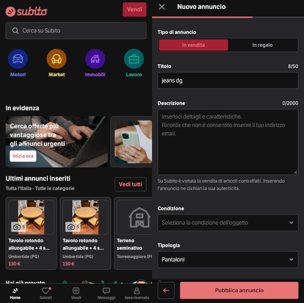 schermate app Subito