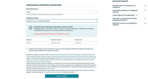 Amazon account venditore