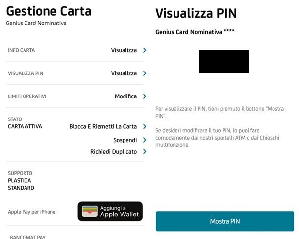Come vedere numero carta UniCredit app PIN