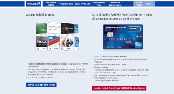 registrazione carta PAYBACK da Web