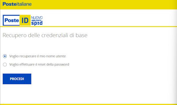 Recuperare password SPID Poste Italiane