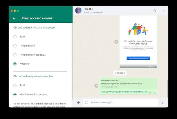 Eliminazione stato online WhatsApp