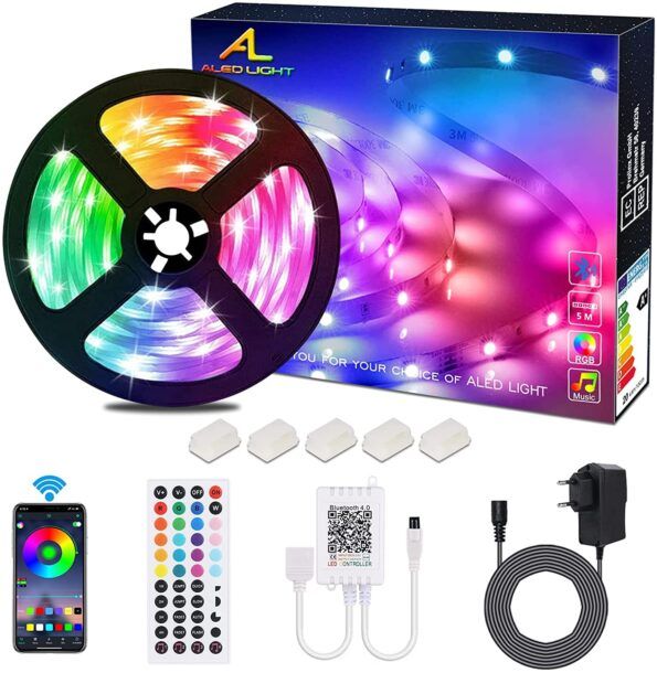 Striscia LED 5 Metri, Bluetooth RGB Smart Strisce LED 5M con Telecomando,  App Controllato, Cambia Colore con la Musica, Luci LED Colorate per Casa,  Decorazioni, Cucina, Bar, Festa : : Illuminazione