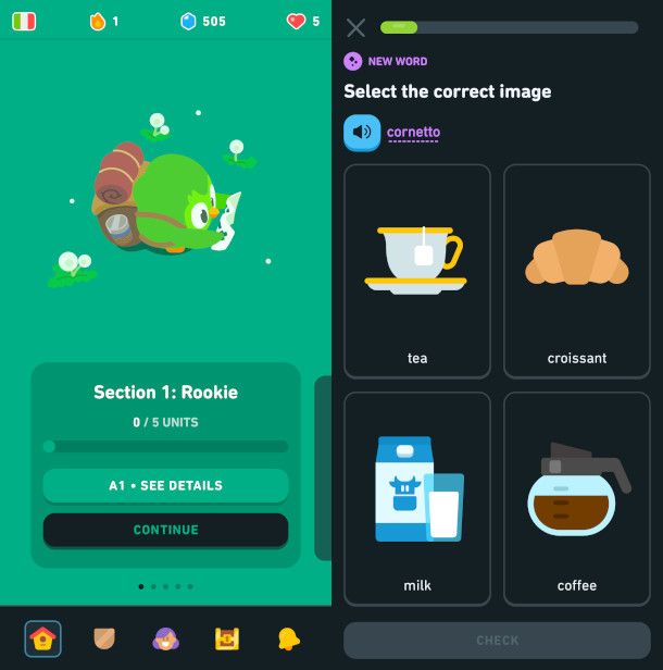 schermate app Duolingo