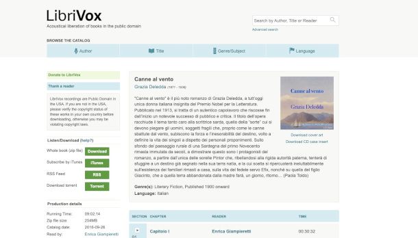 pagina del sito Librivox