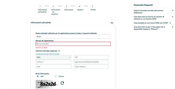 Amazon seller registrazione