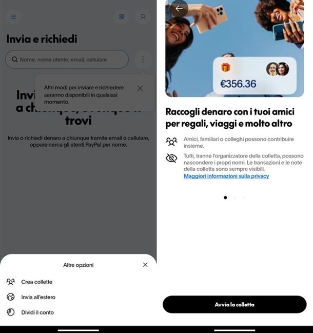 Colletta PayPal app per dividere le spese tra amici