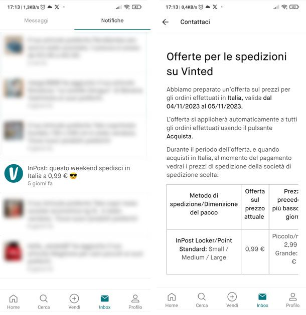 Offerte spedizione su Vinted