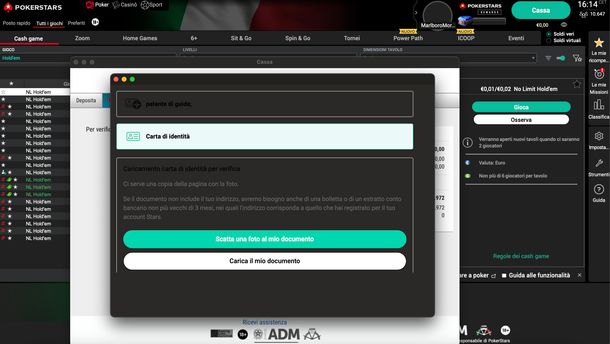 PokerStars verifica documento