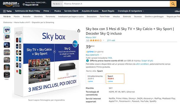 Sky Box su Amazon