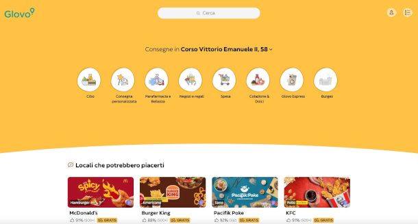 Home page sito Glovo